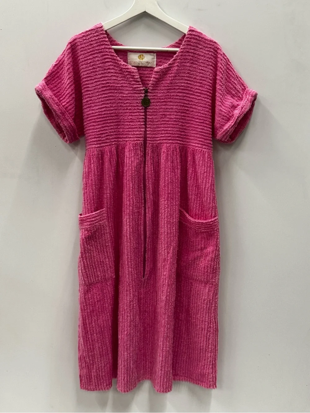 Stan Herman Vintage Chenille Terry Zip Robe Pink Size Small
